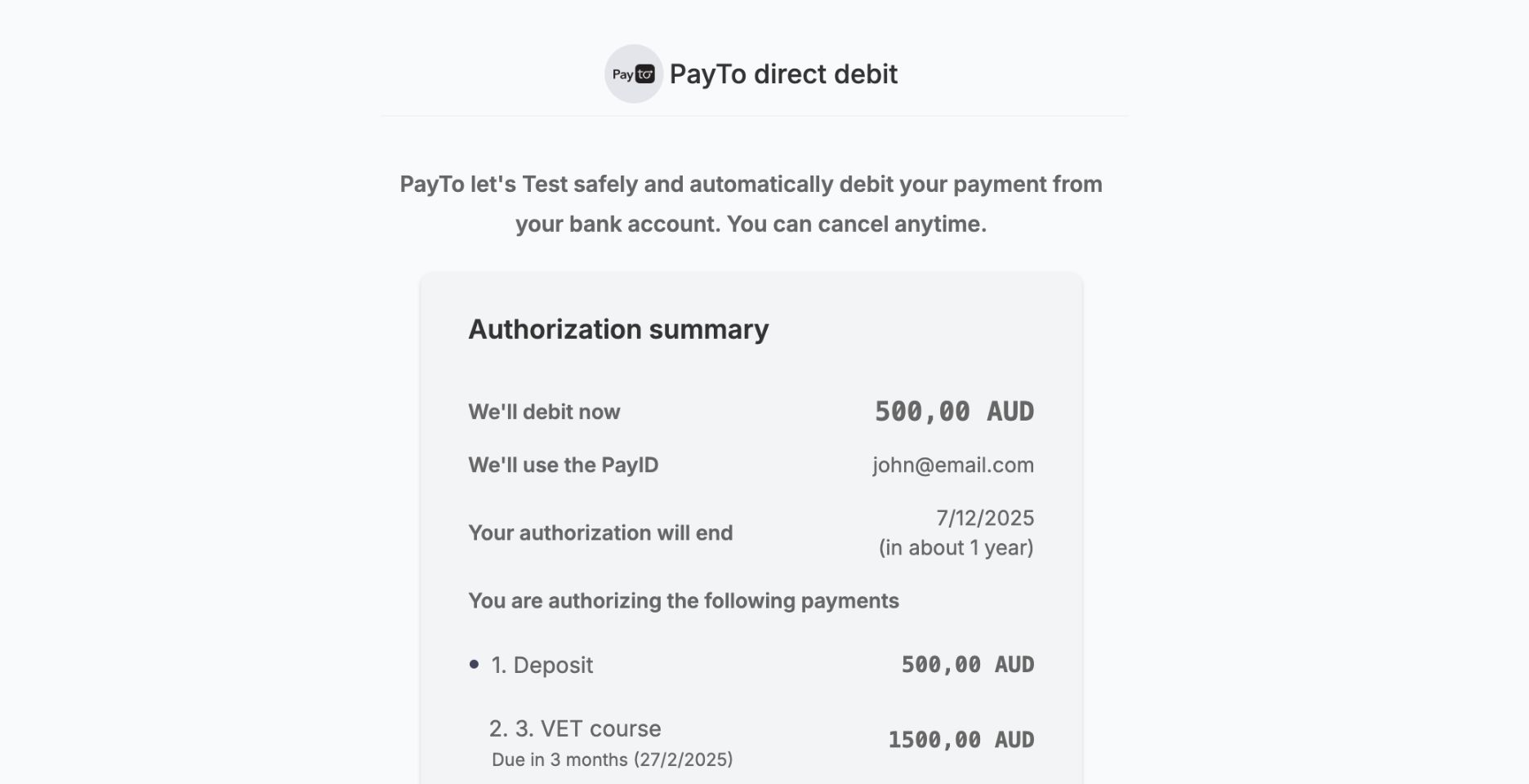 Direct debit for tuition fee payments.
