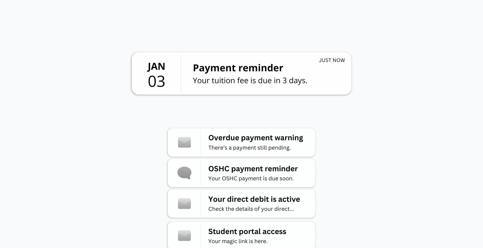 Automatic payment reminders with your logo, colors and branding.